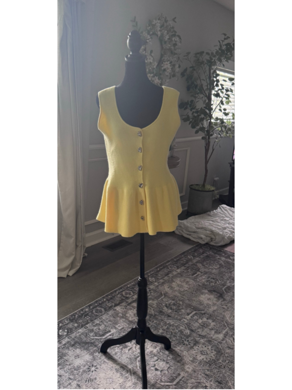 Women's SHE+SKY Yellow Sleeveless Peplum Tank Top, Size L